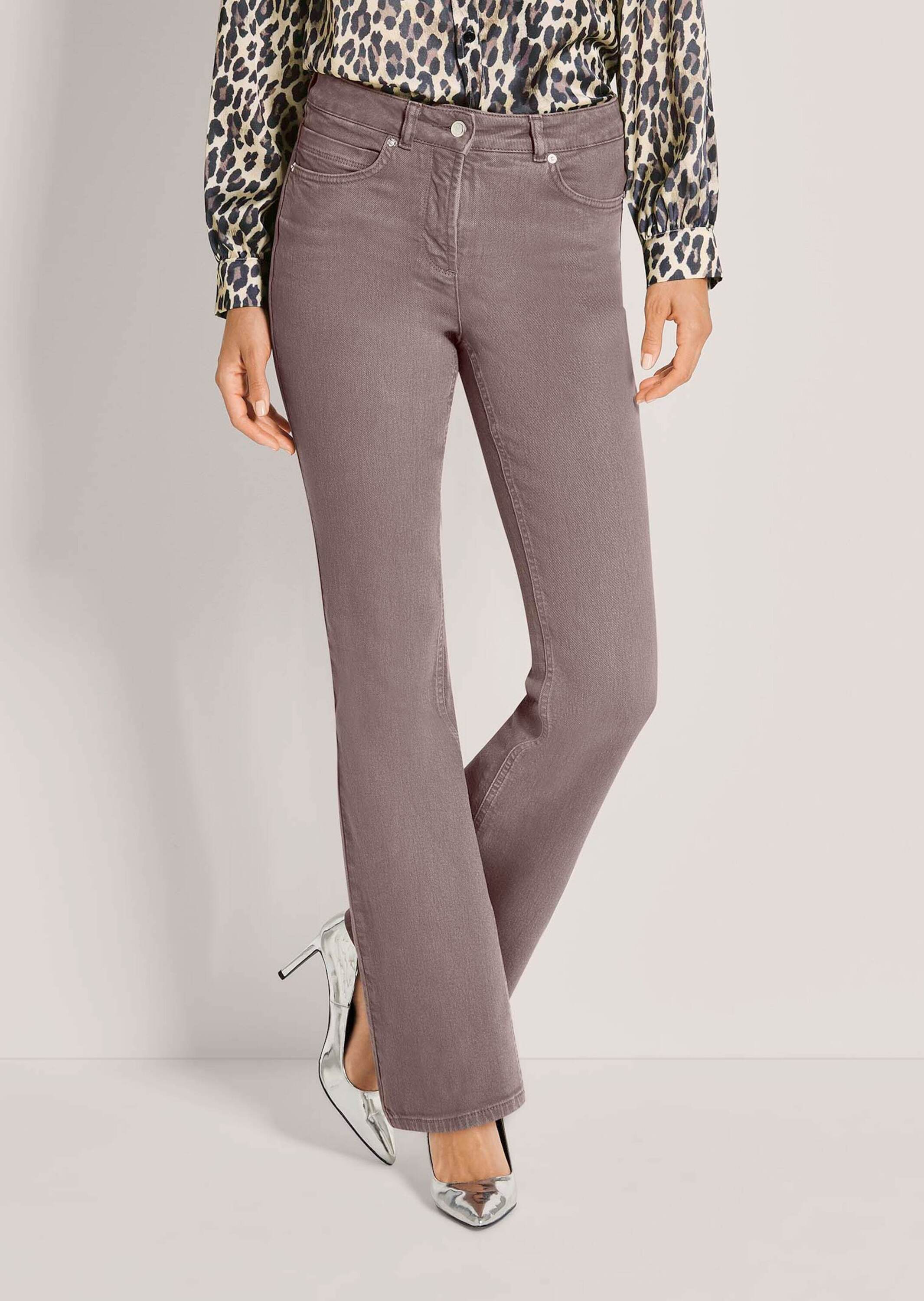Regular-fit-Jeans MADELEINE "Jeans Bootcut-Jeans im Five-Pocket-Design", Damen, Gr. 38, N + K Gr, braun (trüffelbraun), Modern, regular fit, Jeans Regular-fit-Jeans