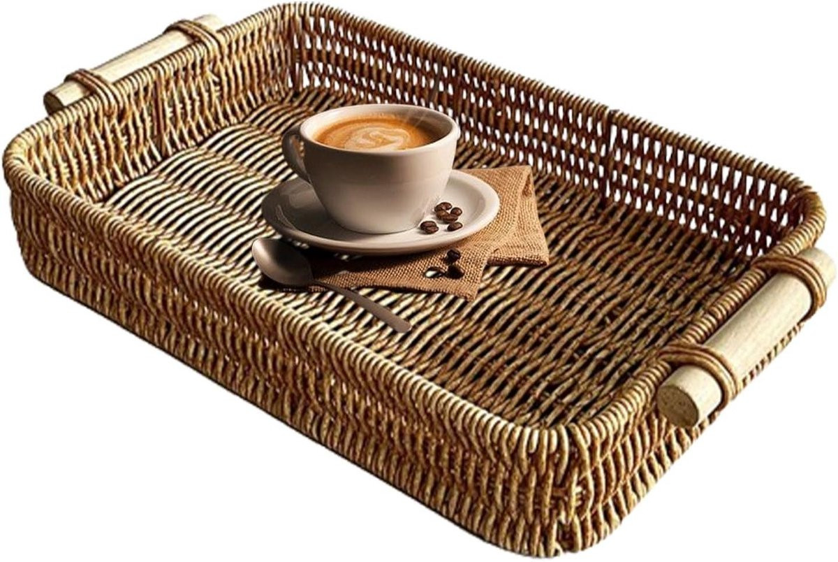 Gevlochten Mand Dienblad - Rotan Serveerschaal - Meerkleurig - 30 x 20 cm