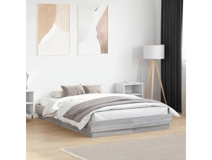 RJPLMFV Bettgestell, 120 x 190 cm, Grau, ohne Matratze Langlebiges Holzwerkstoff, Sperrholzlatten, Lattenrost inklusive, Schlafzimmer