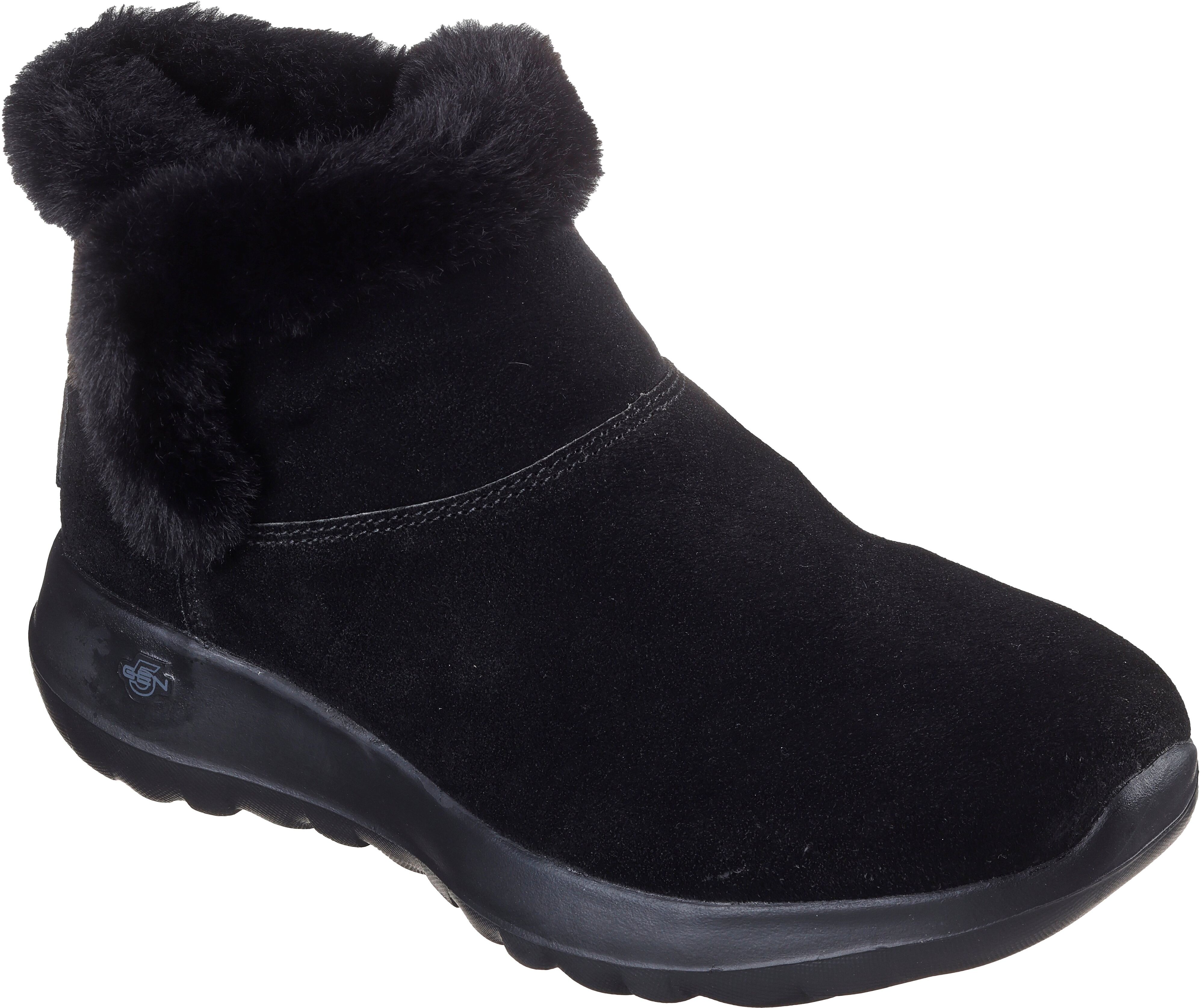 Winterboots SKECHERS "On the Go Joy - Bundle Up", Damen, Gr. 41, Warmfutter, schwarz, Veloursleder, Schuhe Winterboots, Snowboots mit Fellimitat-Besatz schwarz 41, Warmfutter