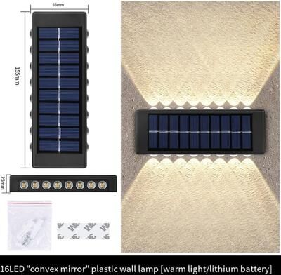 Uplift Picks Outdoor Solar Wall Light Waterproof LED Up Down Garden Lighting Lamp warm 16 Led 2 Pcs
