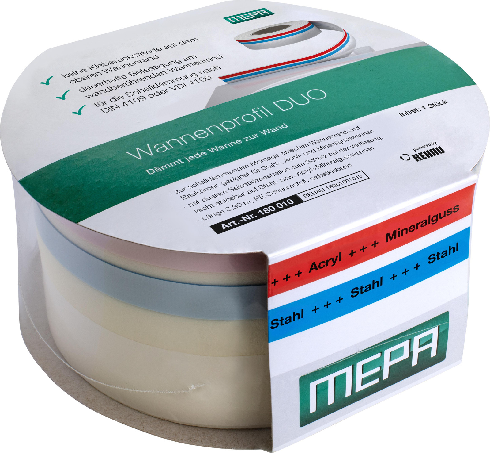 Mepa Badkuipprofiel Duo nr. 180 010 voor badkuipen en douchebakken, zelfklevend