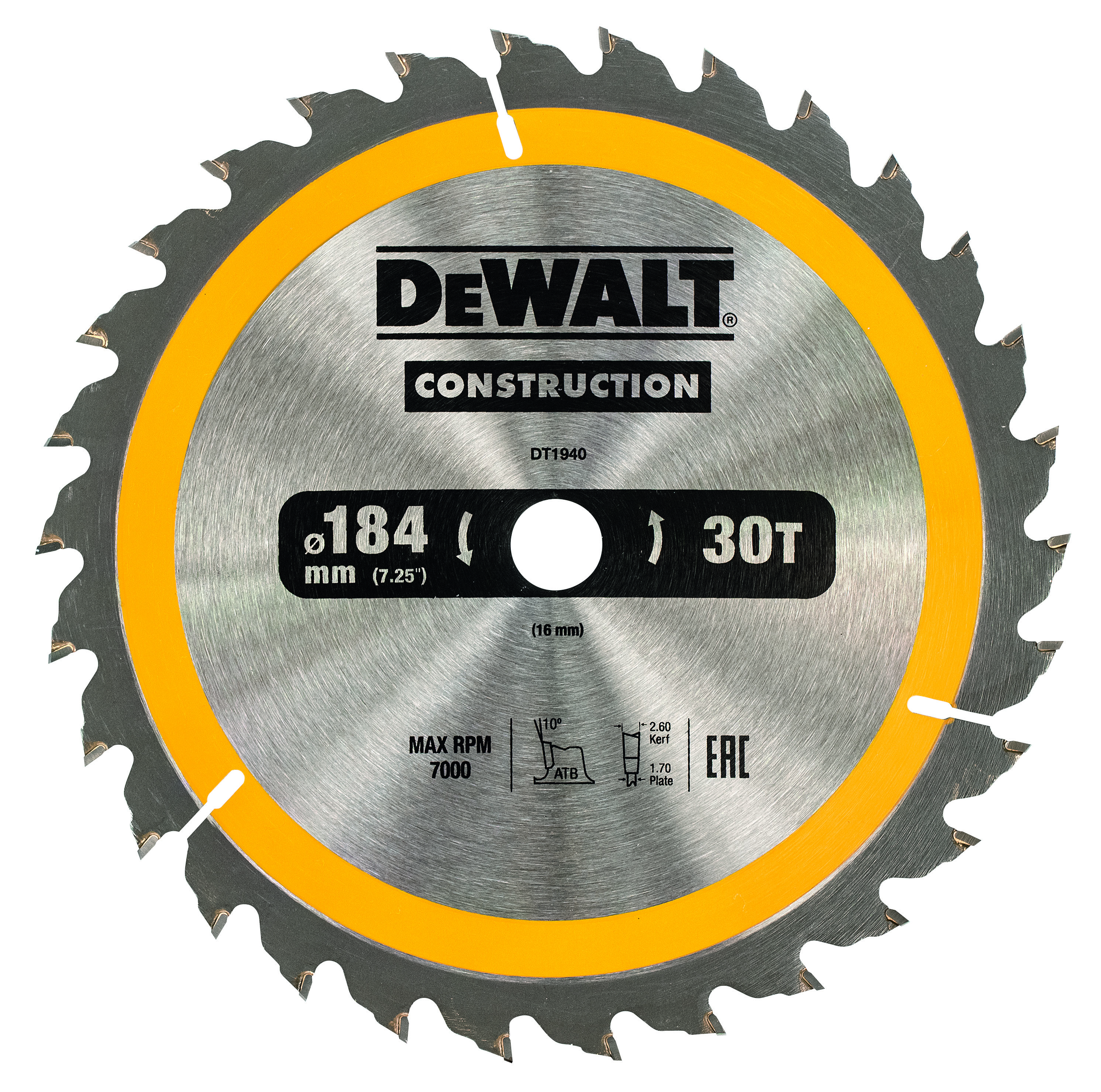 Kreissägeblatt DEWALT Handkreissäge 184/16mm 30WZ DT1940-QZ