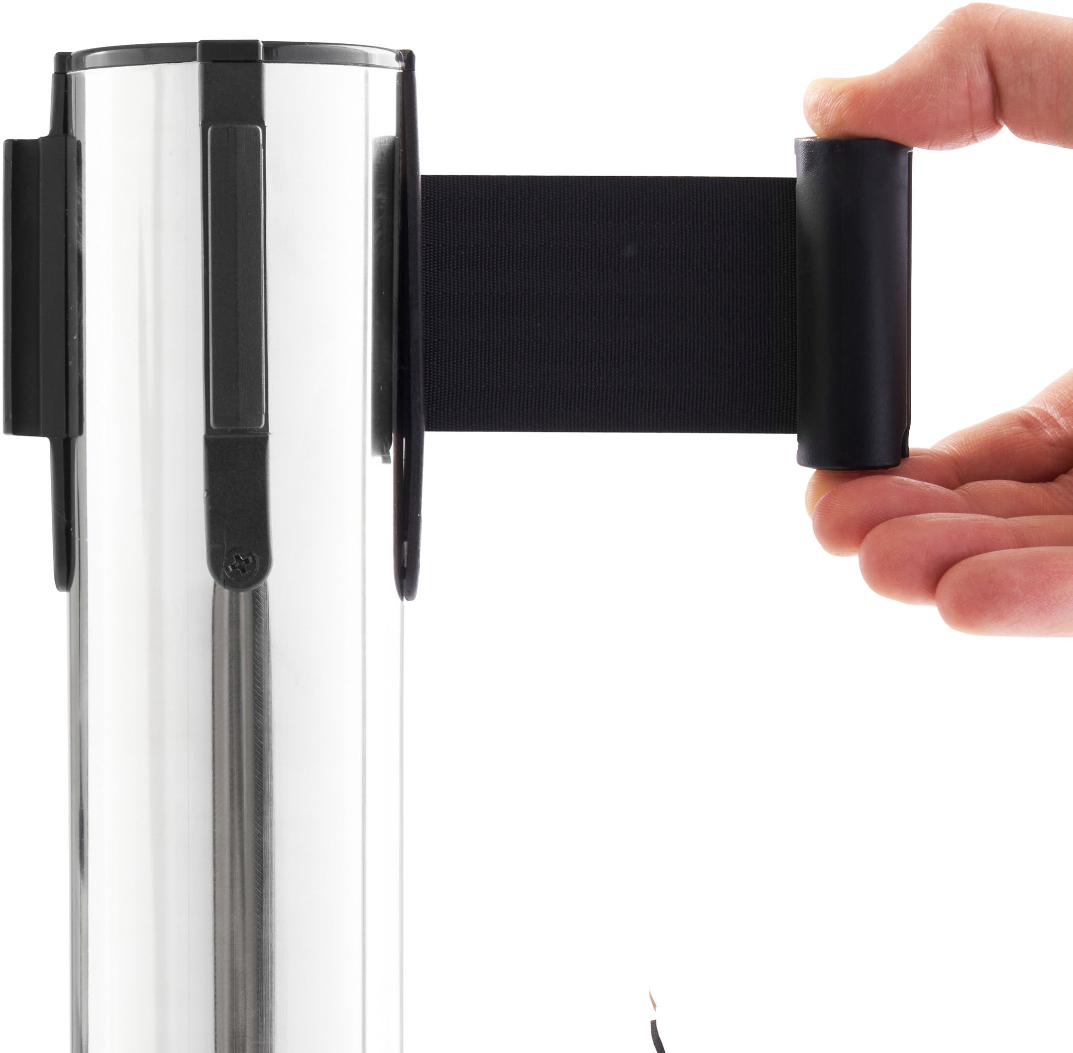 SPRINTIS Poteau de balisage chromé, sangle noire, acier, nylon, plastique, chrome, noir