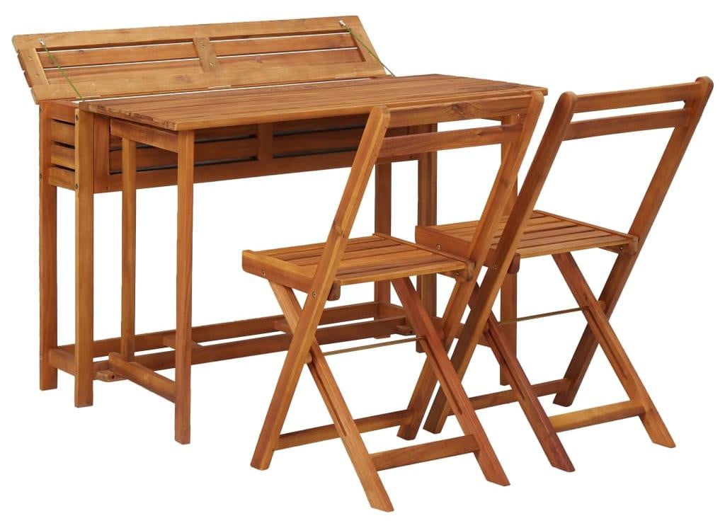 vidaXL Tuintafel met verhoogd plantenbakje en 2 stoelen, massief acaciahout, inklapbaar en uitbreidbaar