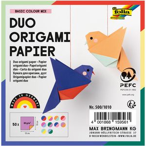 Folia Faltblätter 500/1010, Basic Colour Mix Duo, 10 x 10cm, 80g/m², 10 Farben sortiert, zweifarbig, 50 Blatt