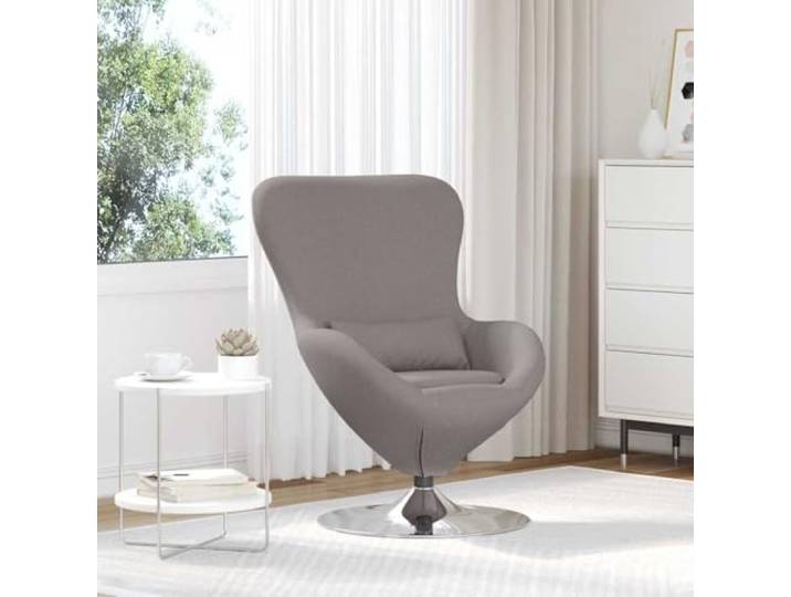 Eiersessel Taupe Stoff mit 360 Grad Drehung, Polyester Sitz, Stahl Und Holz Stoffbezug, 360 Grad drehbar, Polyester Sitzfläche, Baumwollkissen, Stahlrahmen, Holzelemente