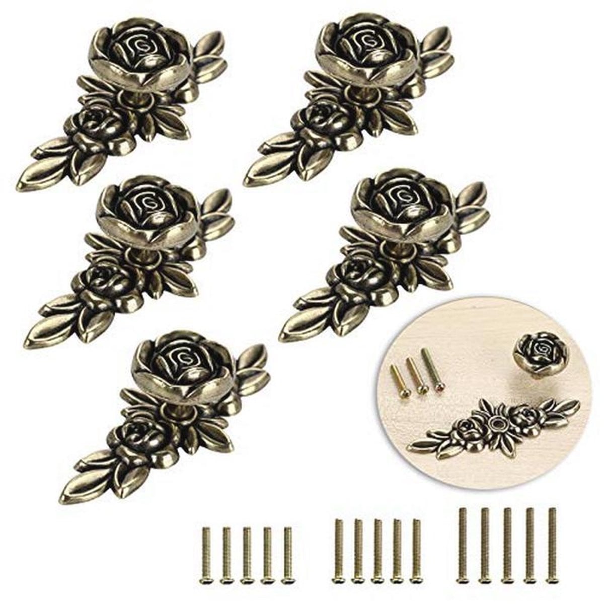 5 stuks klassieke antiek bronzen rozenladeknoppen voor meubels