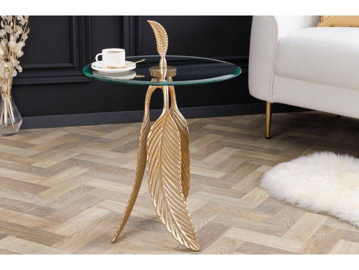 riess-ambiente Beistelltisch FEATHER 65cm gold (Einzelartikel, 1-St), Wohnzimmer · Glas · Metall · rund · Handarbeit · Modern Design