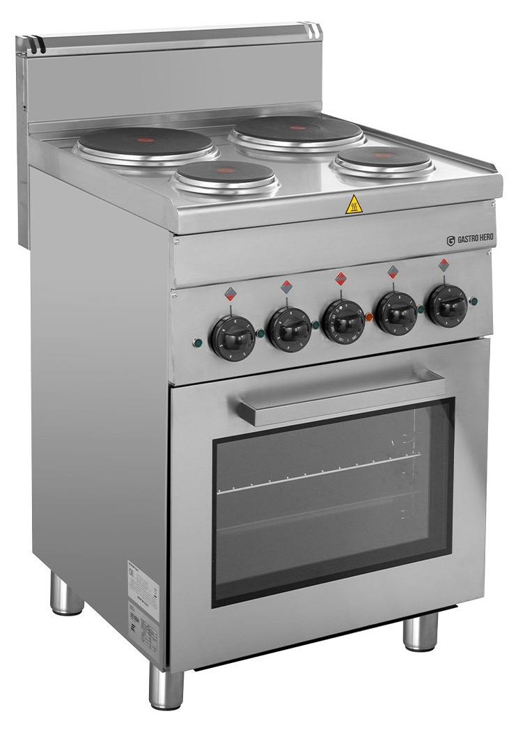 GastroHero Elektroherd Serie 600 mit Elektrobackofen Grill 4 Kochfelder 12,5 kW Edelstahl Gastroherd Italy