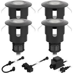 ledscom.de LED Bodeneinbauleuchte ATRIA für außen, IP65, schwarz, rund, 40mm Ø, kaltweiß 4er Set
