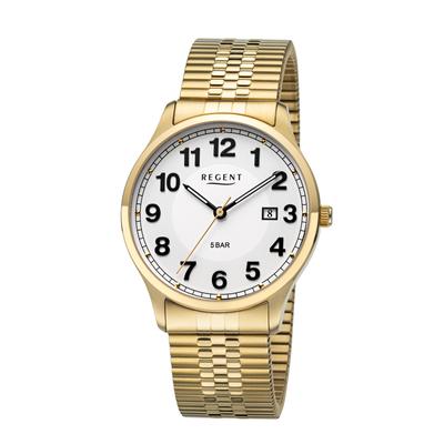 Quarzuhr REGENT, gold (goldfarben), Armbanduhren, Herren, Quarzuhr, Armbanduhr, Herrenuhr, Edelstahlarmband, analog, Tag