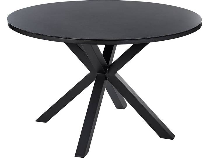 BELIANI Gartentisch Schwarz Aluminium ⌀ 120 cm für 4 Personen Keramikglasplatte Rund X-Beine Outdoor Terrasse Balkon Möbel Garten Ausstattung