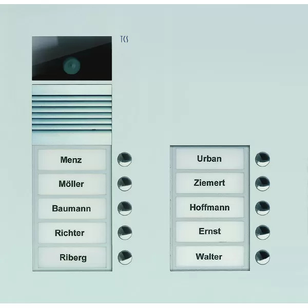 Video Außenstation Serie AVU mit 10 Klingeltasten (rechtsbündig), 2-spaltig, UP silber TCS AVU15100-0010