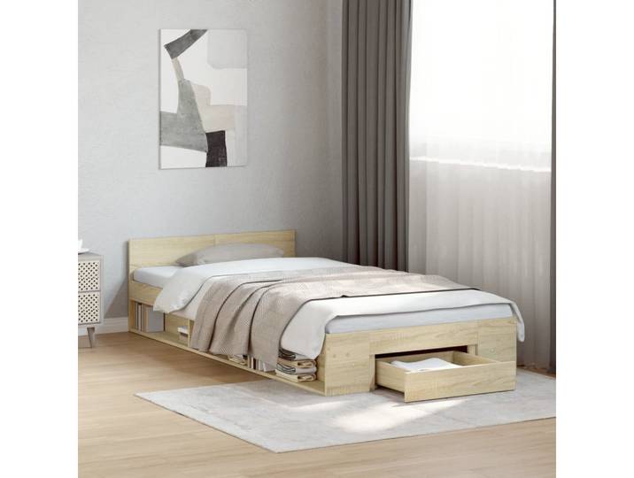 vidaXL Bettgestell vidaXL Bettgestell mit Schublade Sonoma-Eiche 90x190 cm Holzwerkstoff