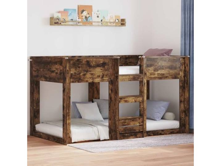 Geräucherte Eiche Kinderzimmer Sicherheitslatten 80 x 200 cm Braun Etagenbett für Kinder Geräucherte Eiche 80 x 200 cm mit Sicherheitslatten Platzsparendes Hochbett Stabil Holzwerkstoff