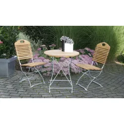Balkonmöbel Robinie Visby - Garnitur aus 2er-Set Biergartenstühlen und ø 77 x 72 cm Rundtisch - Robinie - klappbar - 2 Farben (verzinkt / dunkelgrün)