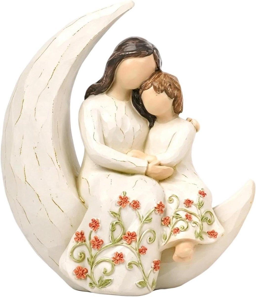 Moeder Dochter Beeldje - Gezichtloos Knuffel Sculptuur voor Huisdecoratie - Hoogte: 18 cm