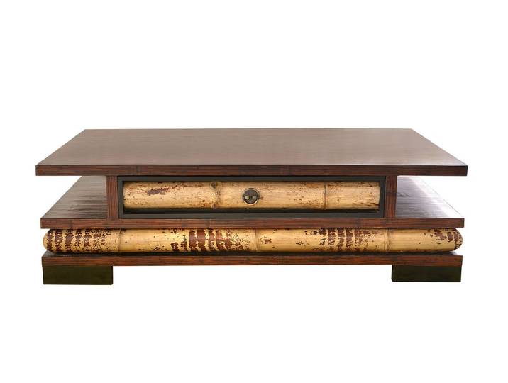 Bambus-Lounge Couchtisch Eco Wohnzimmertisch mit Glasplatte Schublade Couchtisch Bambusmöbel
