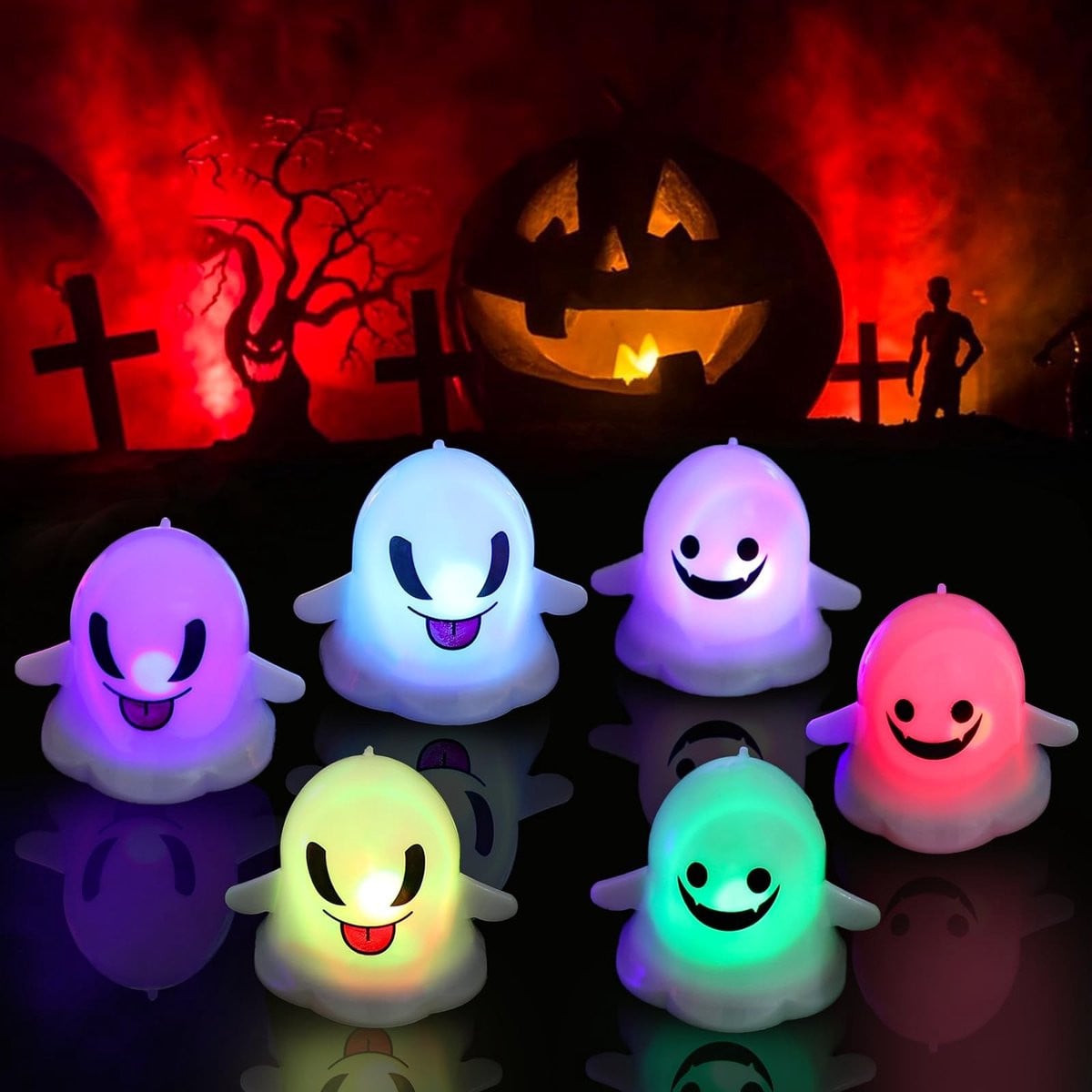 Set van 6 vlamloze Halloween theelichten voor volwassenen