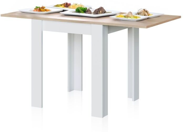 duehome Mesa de comedor compacta extensible 67x67-134 cm Giro - Blanco Artik (Blanco Mate) - Roble Canadian