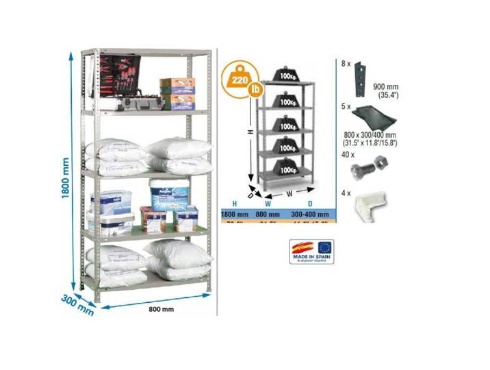 Etagère confort - SIMON RACK - MINI 5/300 - 1800x800x300mm - Gris galva - Charge 100Kg