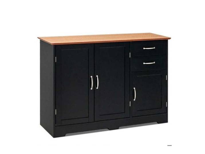 2 Tiroirs et Étagère Réglable Buffet de Cuisine Meuble de Rangement Vaisselle pour Salle à Manger et Salon Noir