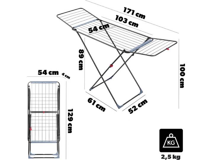 KADAX Vleugeldroger\, wasdroger in verbeterde Plus-versie met praktische wielen en sokkenhangers\, droogrek\, vleugeldroogrek (antraciet Plus)