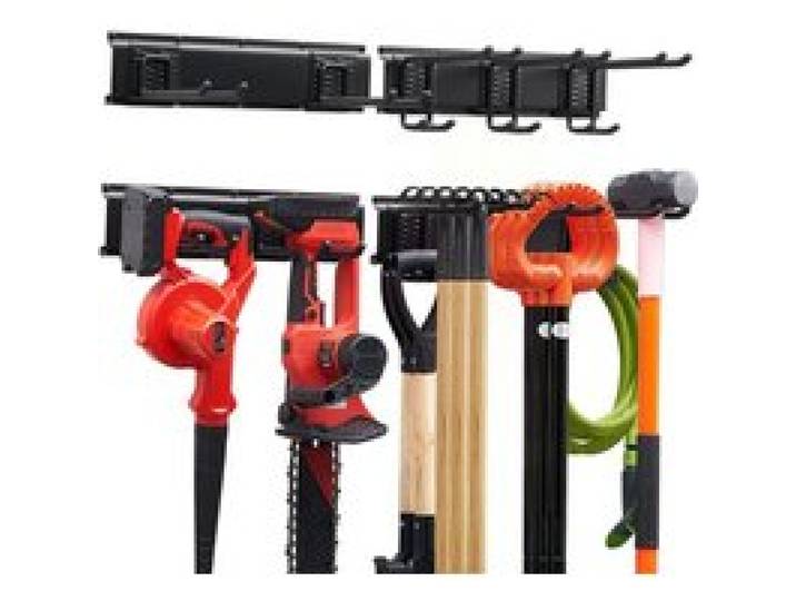 VEVOR Gerätehalter Wandhalterung Werkzeughalter 838,2 mm 181 kg Tragkraft, Zur Wandmontage, Kohlenstoffstahl, 2 Schienen & 5 Haken, Mit Schrauben & Dübeln, Werkzeugorganizer für Garage Keller Garten