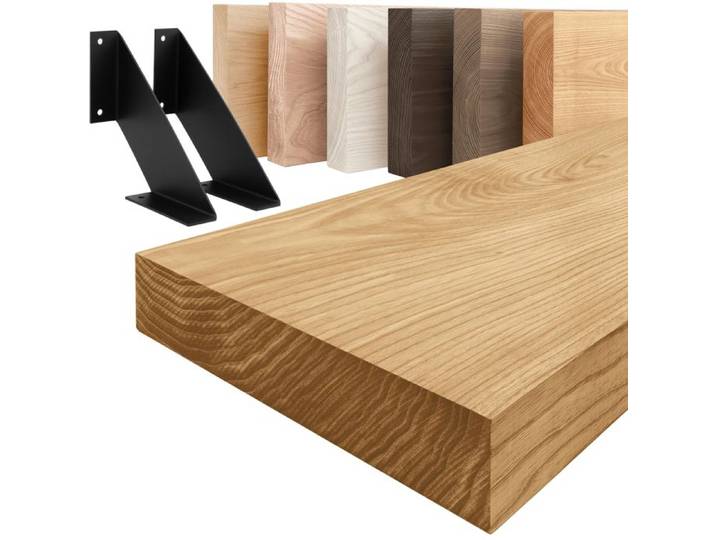 LAMO Manufaktur Étagère murale avec supports en V noirs Étagère 140cm largeur Couleur: rustique Bord: droit