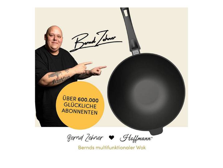 Hoffmann Germany Wok Hoffmann STONIQ Wokpfanne Ø 30 cm IQ-SHIELD Bernd Zehner mit Deckel, Aluguss (Set, 2-tlg., 1x Wokpfanne Ø 30 cm + 1x Glasdeckel), Bernd Zehner Edition, IQ-SHIELD, Edelstahlboden, Pro Click