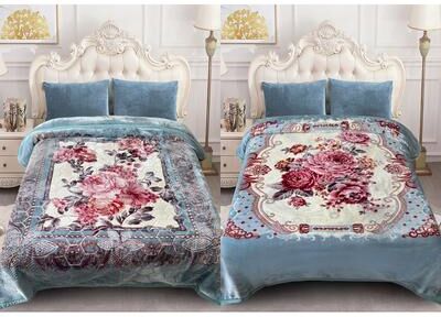 JML "Reversible 2-Ply Raschel Plush Bed Blanket with Two Distinct Designs, 85"" x 95"", 10 lb"