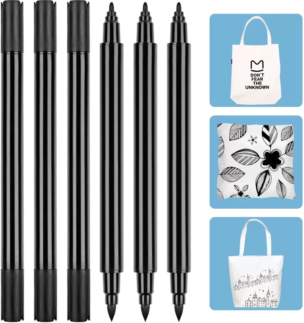 INF Dual Tip Stoffmarker Schwarz - 6er Pack: Permanent, Wasserfest & Lichtechte Textilstifte