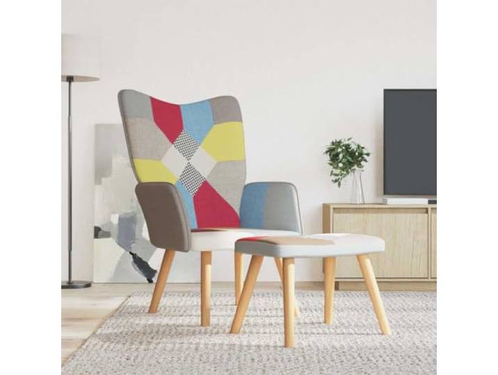 HEFZGDB Relaxsessel mit Hocker Patchwork Stoff Moderner Sessel mit Stahlrahmen und Holzbeinen Bequeme Schaumstoffpolsterung Weicher Stoffbezug für Optimalen Komfort Stabil