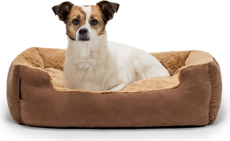 Lionto hondenbed met uitneembaar en omkeerbaar kussen en antislipbodem, bruin/beige, 60 x 48 cm