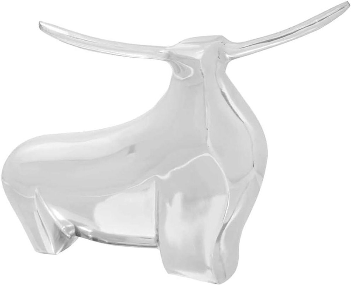 Stier Sculptuur Zilver - Metalen Beeld voor Interieur Decoratie - B/D/H: 44 x 37 x 17 cm