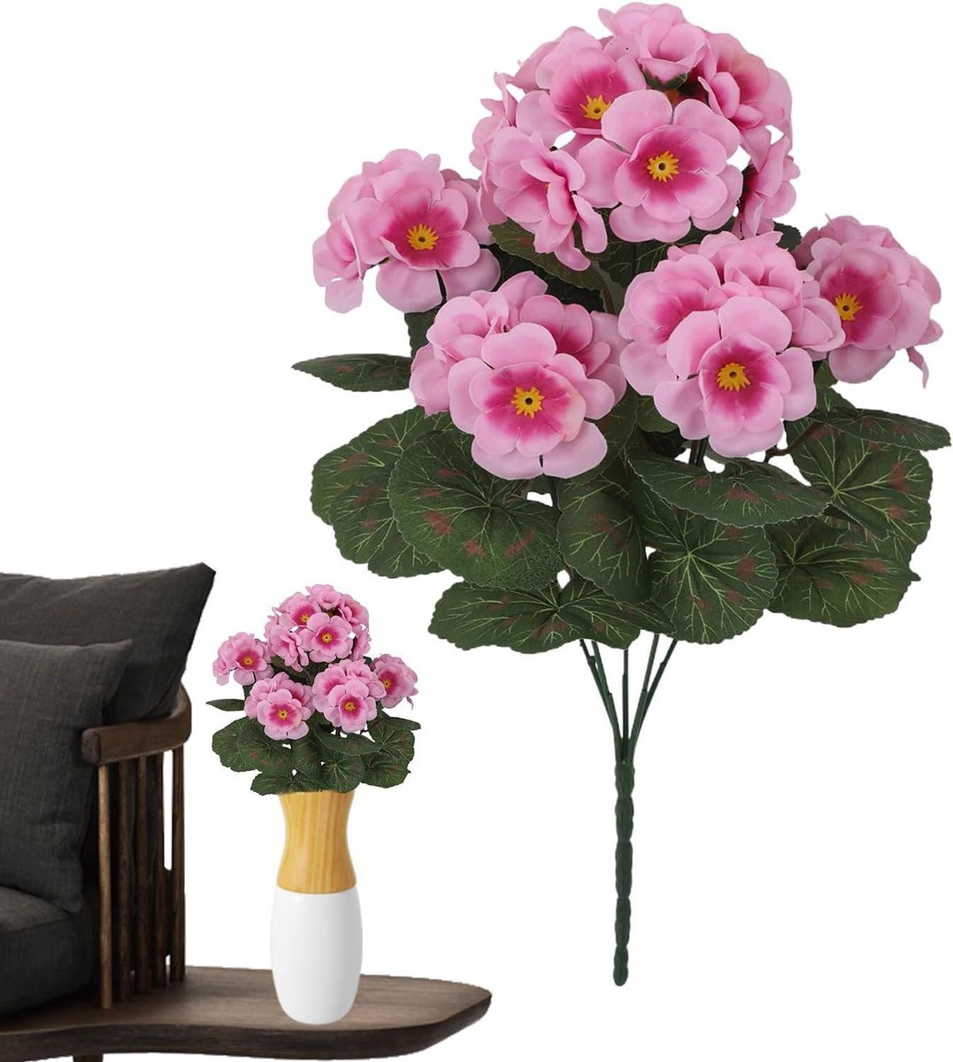 Kunstbloemen Decoratie Valse Geranium Heetroze 36 x 20 cm