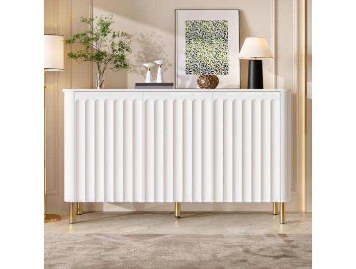 DUlVBPE Sideboard Anrichte MDF Metallfüße 3 Türen Säulenrelief wellenförmige Kante abgerundete Ecken grifflos Wohnzimmer