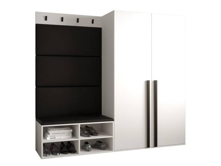 Möbel Kryspol Garderoben-Set 184/184/42, Weiß, Schwarz, Holz, Nachbildung, 6 Fächer, 184x184x42 cm, Garderobe, Garderoben-Sets & Garderoben-Serien, Garderoben-Sets