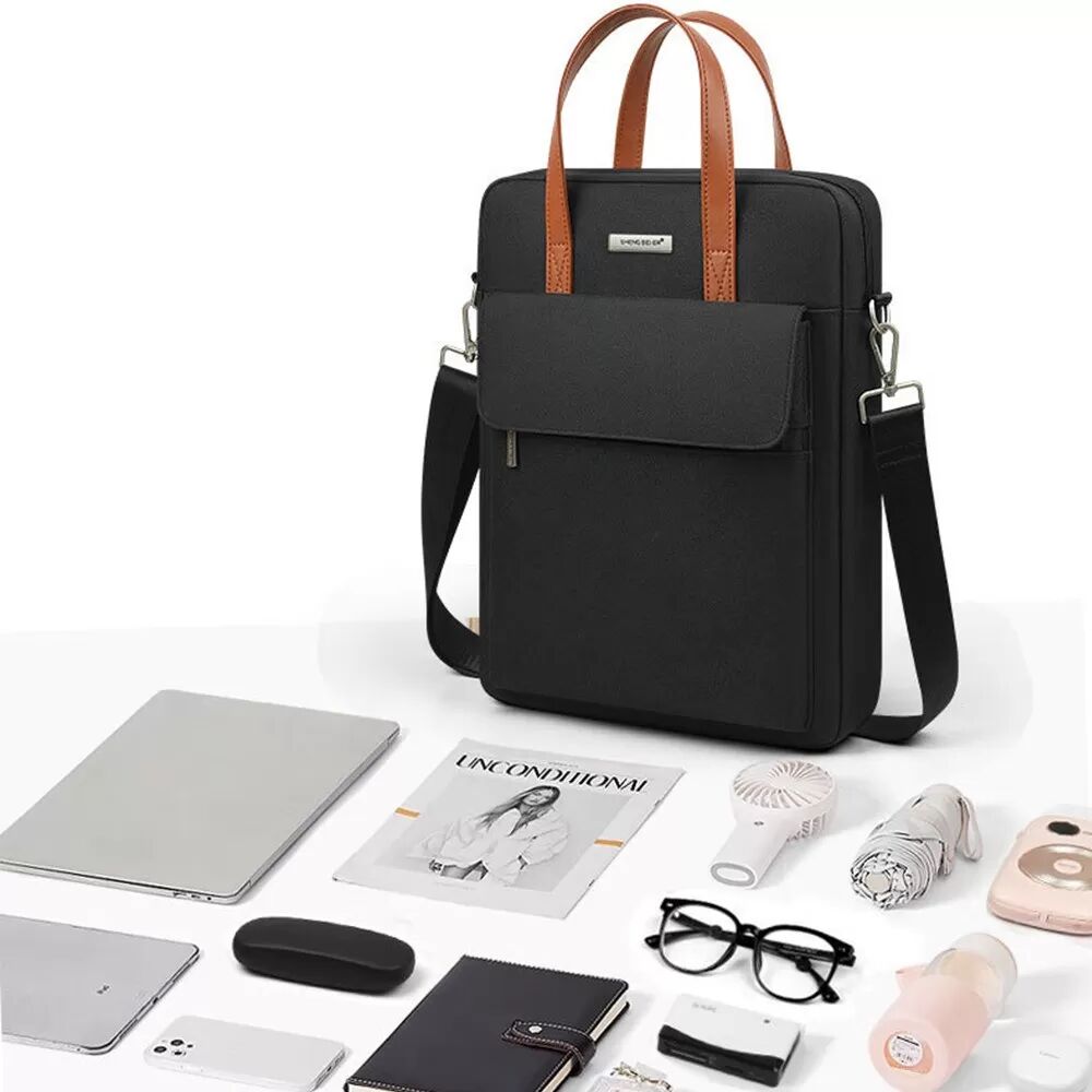 INF Mehrschichtige Laptop-Tasche aus Polyester – Wasserabweisend, leicht und stoßfest Schwarz 13 Zoll