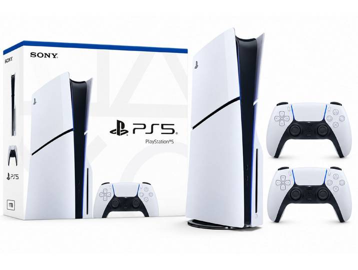 Playstation Sony PlayStation 5 Slim Laufwerk Disk mit 2 PS5 Controller Bundle Set, Ideal für lokale Multiplayer- und Koop-Abenteuer zu zweit