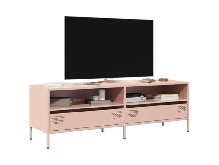 HEFZGDB Industrie-Stil TV-Schrank Rosa 135x39x43,5 cm aus Kaltgewalztem Stahl mit 2 Fächern und 2 Schubladen, Verstellbare Stellfüße für Stabilität, Viel Stauraum, Einfache