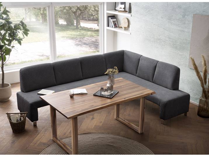 Eckbank EXXPO - SOFA FASHION Intenso, modern, 263/198 cm (B/T) , grau (anthrazith), B:264cm H:92cm T:198cm, NaturLeder;Strukturstoff (Zusammensetzung: Polyester 100%);Luxus-Microfaser (Zusammensetzung: Aufgeflockte 100% Polyester Schicht mit Prägung);Cord (Zusammensetzung: Polyester 100%), Sitzbänke, Eckbank, hohe Bodenfreiheit, frei im Raum stellbar, hoher Sitzkomfort