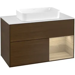 Villeroy & Boch Waschbeckenunterschrank Finion G25, Walnut Veneer, 1000x603x501mm, mit Beleuchtung und Push-to-open Funktion