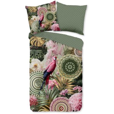 Wendebettwäsche HIP "Palay", grün, B/L: 155cm x 220cm, 1 Stk., 1 Stk., Renforcé, B/L: 80cm x 80cm, 2 Stk., Renforcé, Obermaterial: 100% Baumwolle, Bettwäsche, Wendebettwäsche, Satin, Reißverschluss, Wendeoptik, Mandala, Blätter, grün