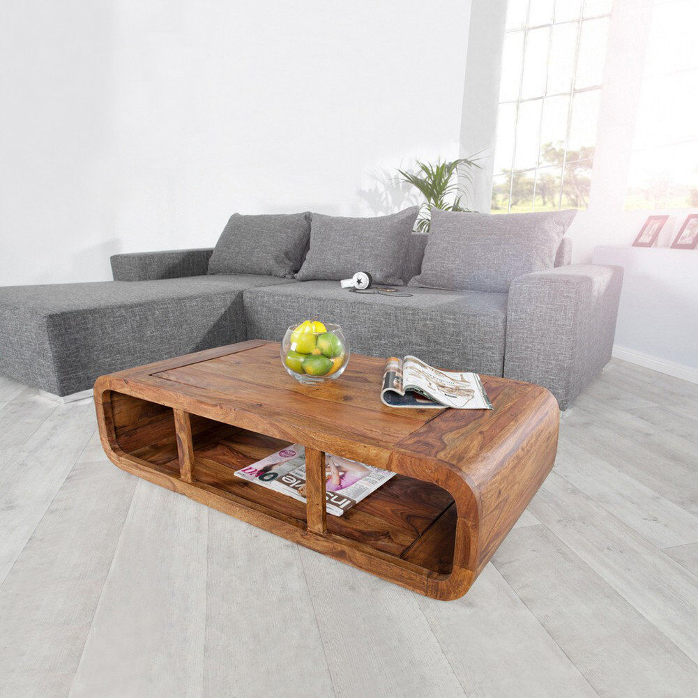 Union Rustic Kiera Solid Wood Floor Shelf Coffee Table with Storage Natural 30cm H X 50cm W X 100cm D