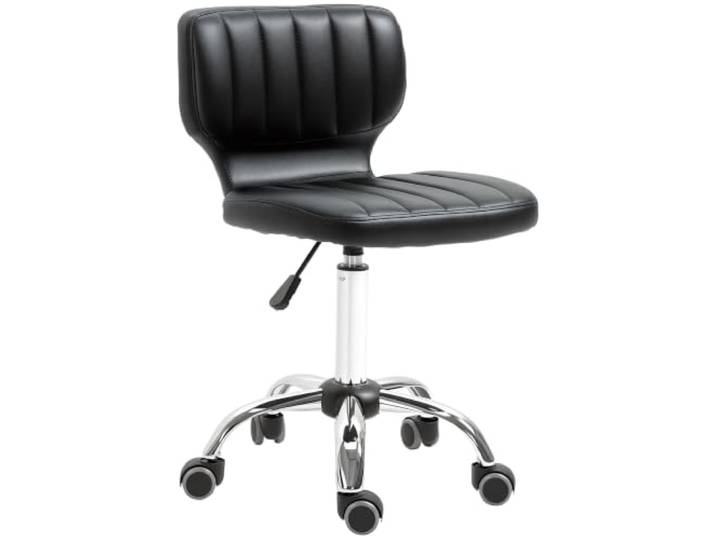 HOMCOM Tabouret à roulettes\, Tabouret de Travail Pivotant 360° Noir Ergonomique\, Revêtement Synthétique Matelassé\, Métal Chromé\, Hauteur Assise Réglable 47-62 cm