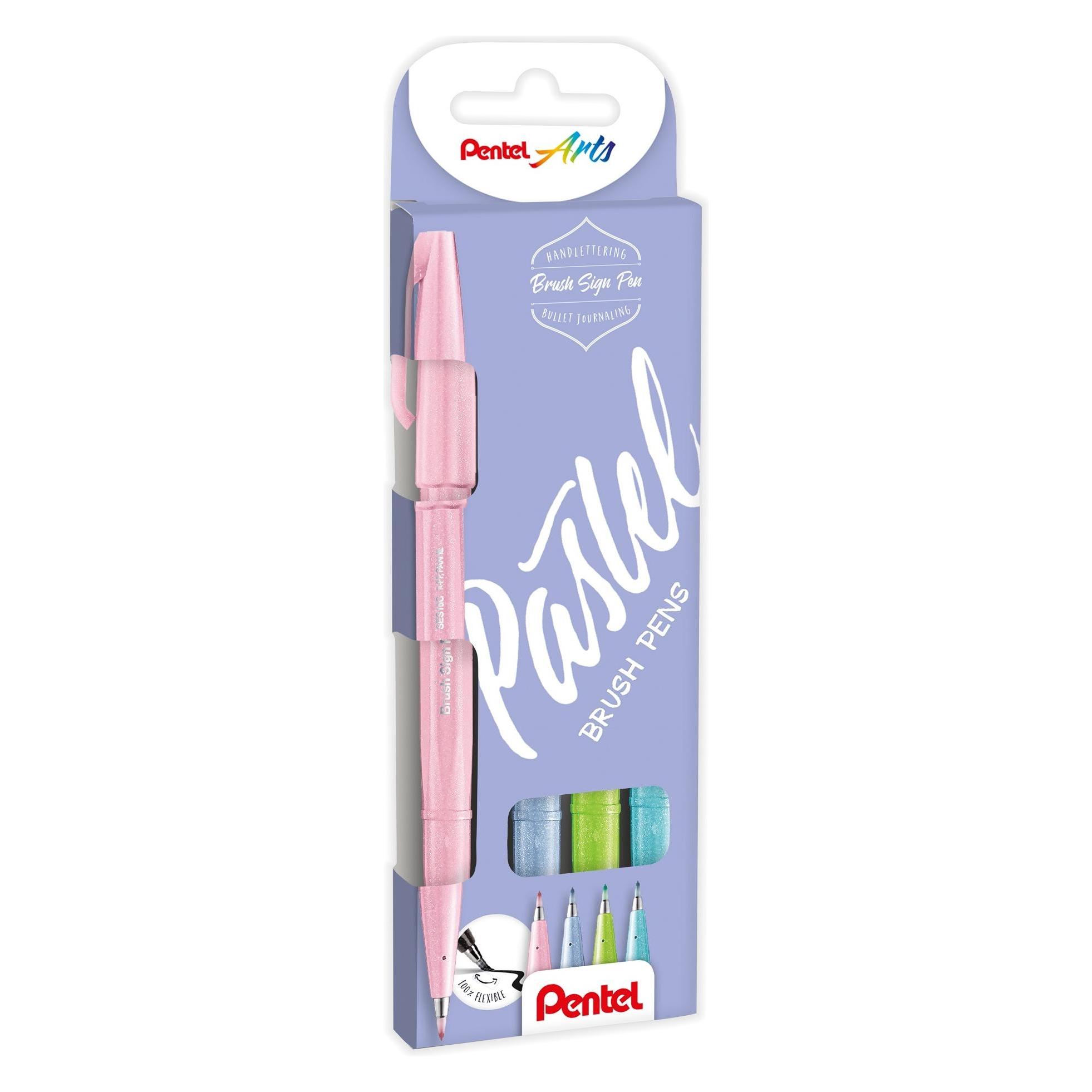 Pentel Fasermaler-Pinselmaler Sign Pen Brush 4 Farben (4x) (SES15P-4)