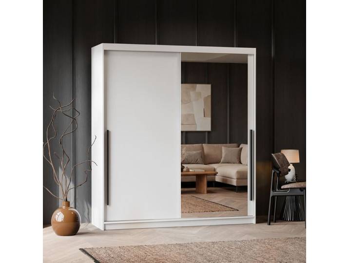 Armoire SILENTE 180cm - avec miroir - LED - portes coulissantes - Blanc