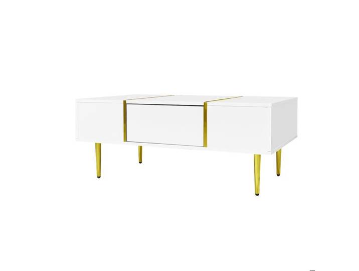 Table basse blanche brillante style moderne épuré 2 tiroirs